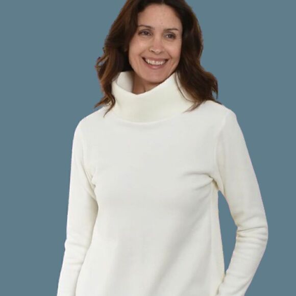 NWT Women's Talbots Funnel Neck Microfleece Fleece Pullover Top Ivory Size LARGE - Picture 1 of 3